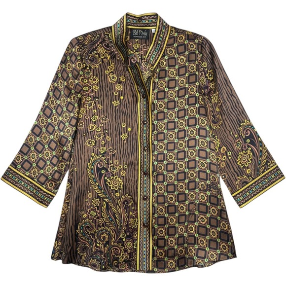 Bob Mackie Wearable Art Tops - Bob Mackie Vintage Wearable Art  100% Silk Paisley Geometric Bliouse XS